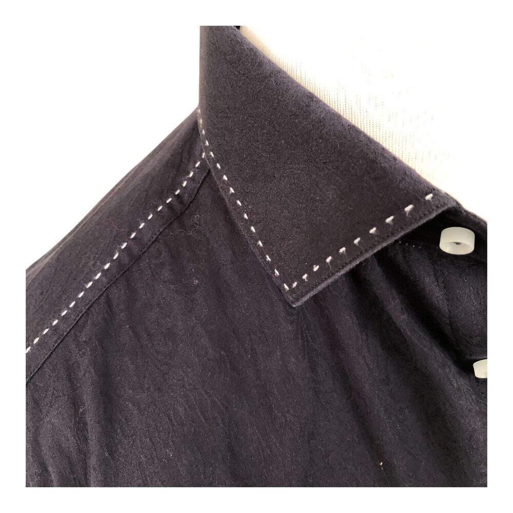 Zagiri Men Navy Long Sleeve Button Down White Stitching Emroidery Dress Shirt XL - Picture 4 of 16